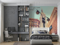 Low angle perspective Manhattan Majesty wallpaper, dramatic skyscraper mural.