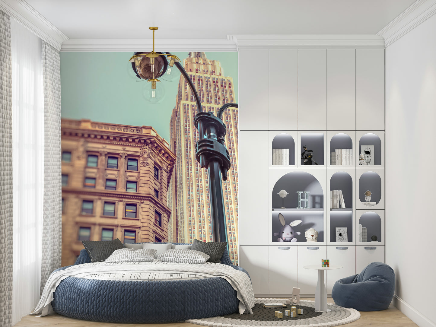 Uptown view, towering Manhattan architecture mural, impressive wallpaper.