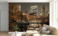 Glow of the Metropolis wall mural for home decor, dark scenic wallpaper.
