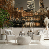 Dusk time NYC view, skyscraper wallpaper print, amazing mural detail.