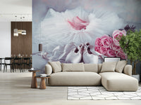 Romantic ballet slippers bouquet aesthetic wallpaper accent.