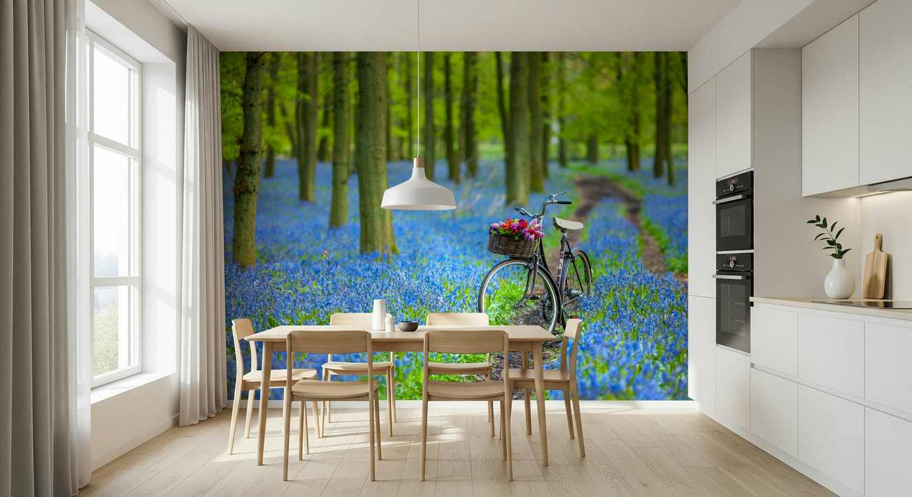 Captivating Bluebell Bike Ride forest wallpaper, blooming bluebells.