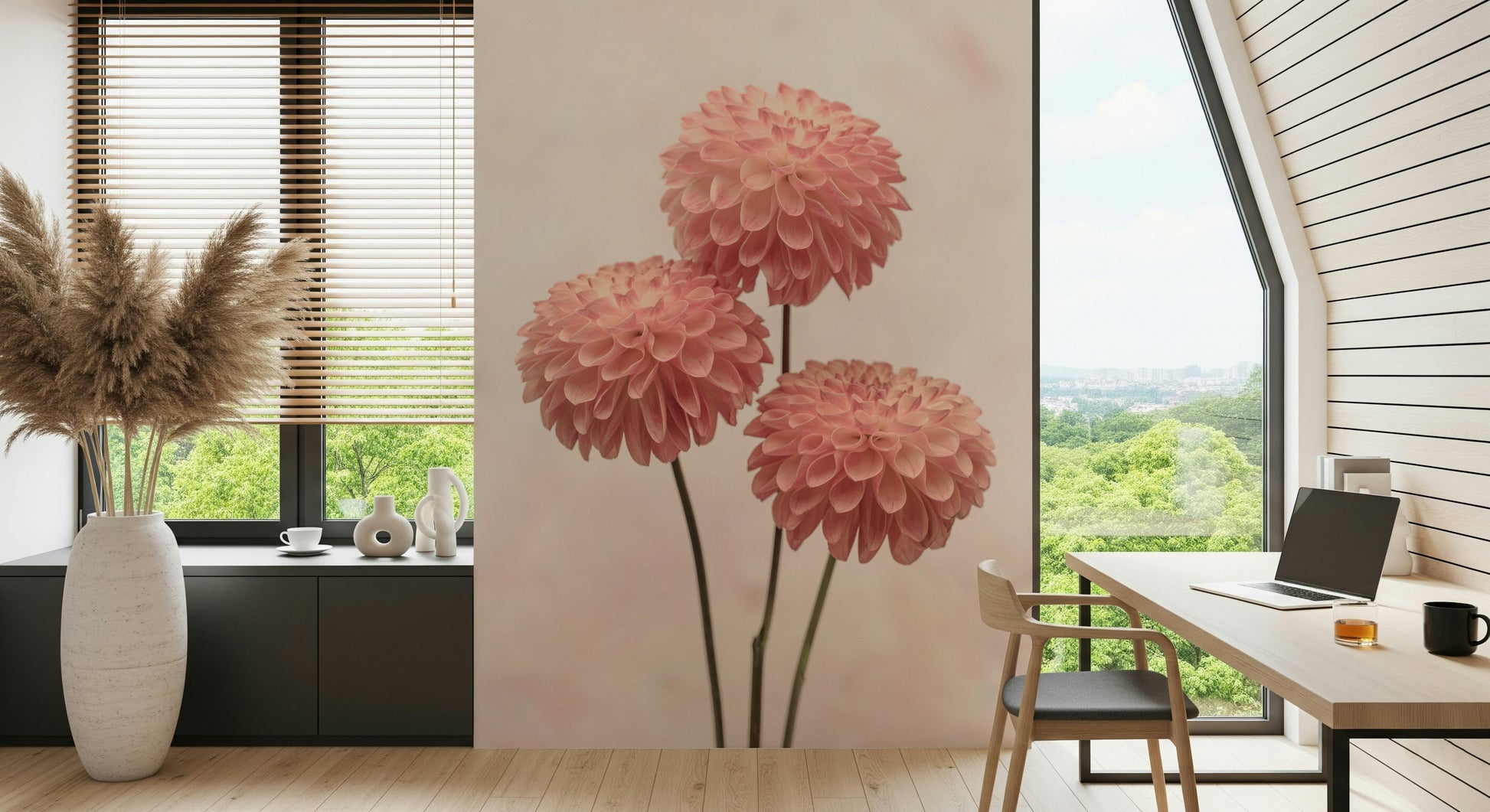 Artistic dahlia flower mural, captivating detailed petals.