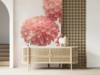 Soft dahlia wallpaper, featuring three beautiful flower heads.