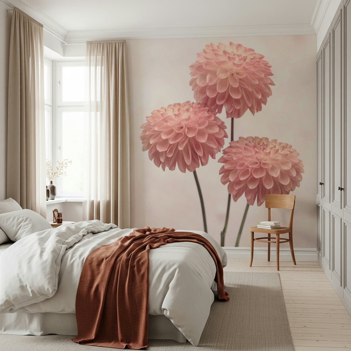 Gentle Elegant Contrasts wall covering, charming botanical art.