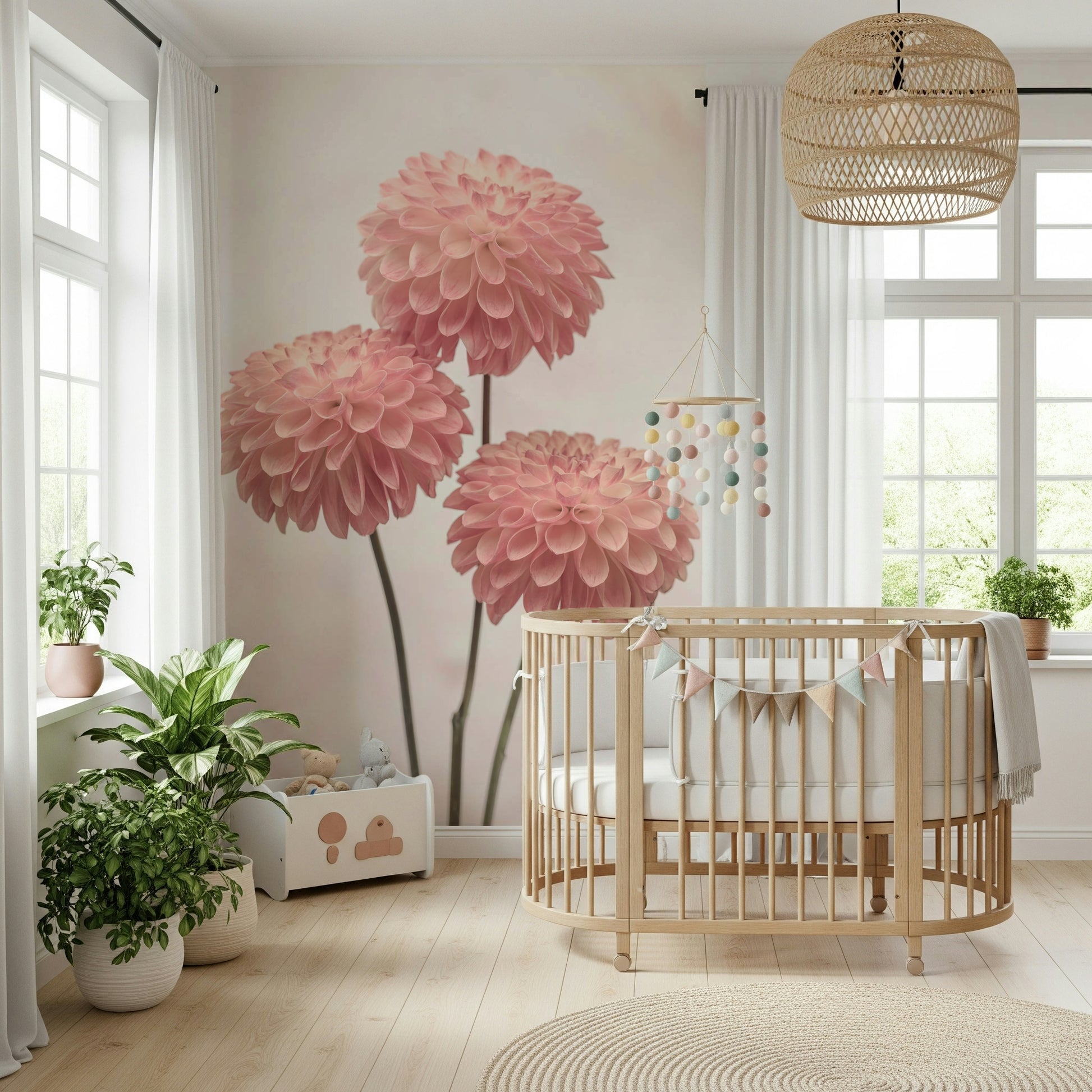 Decorative Elegant Contrasts print, harmonious flower arrangement wallpaper.