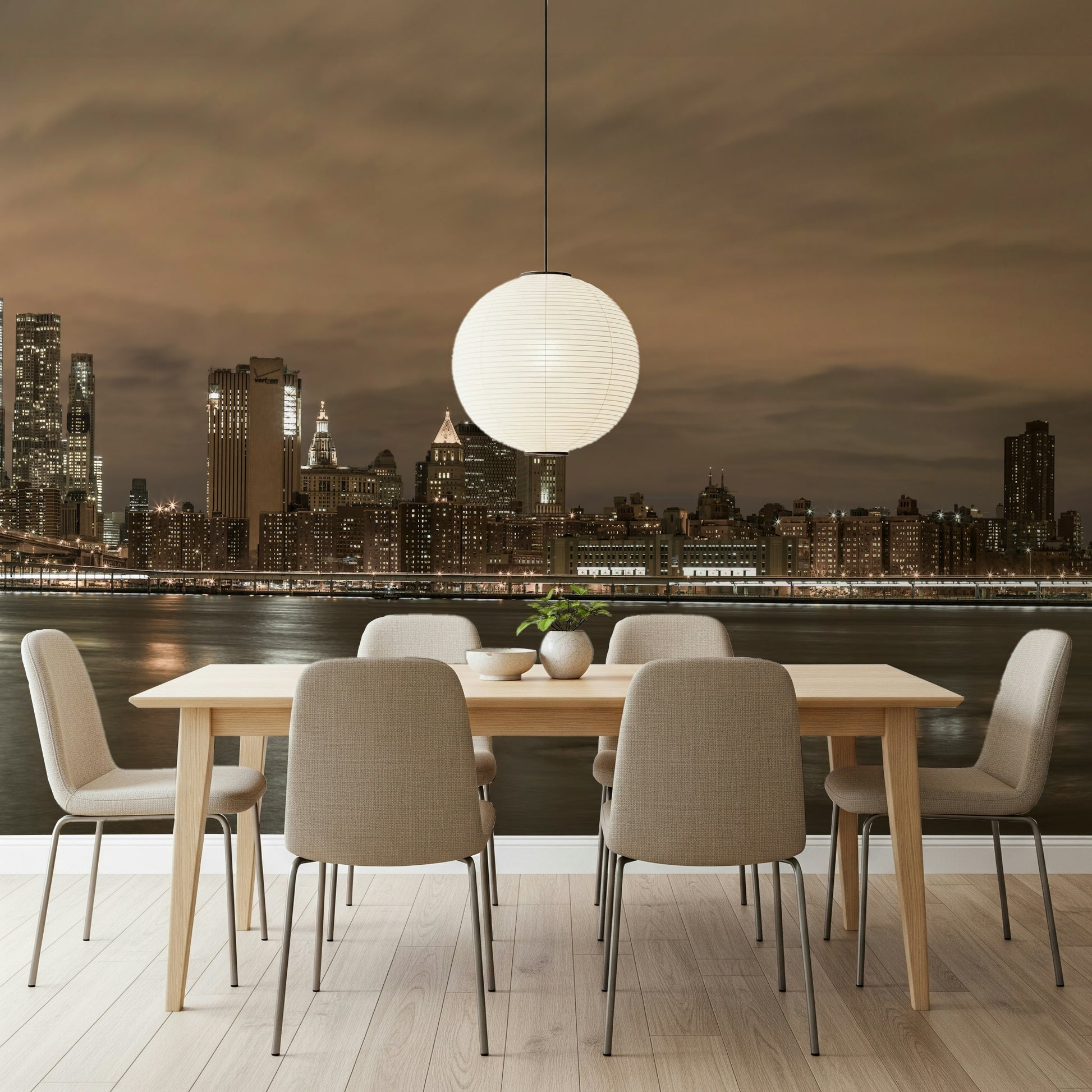 Nighttime Gotham Bridgescape wall covering, illuminated cityscape view.