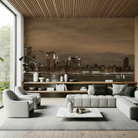 Sepia Gotham Bridgescape wallpaper, iconic New York atmosphere.