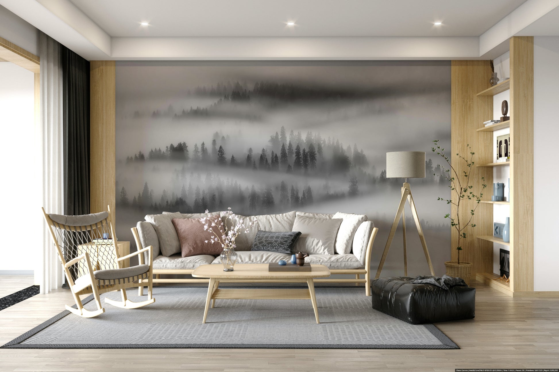 Dreamy Misty Forest wall art, enchanting natural graphic.