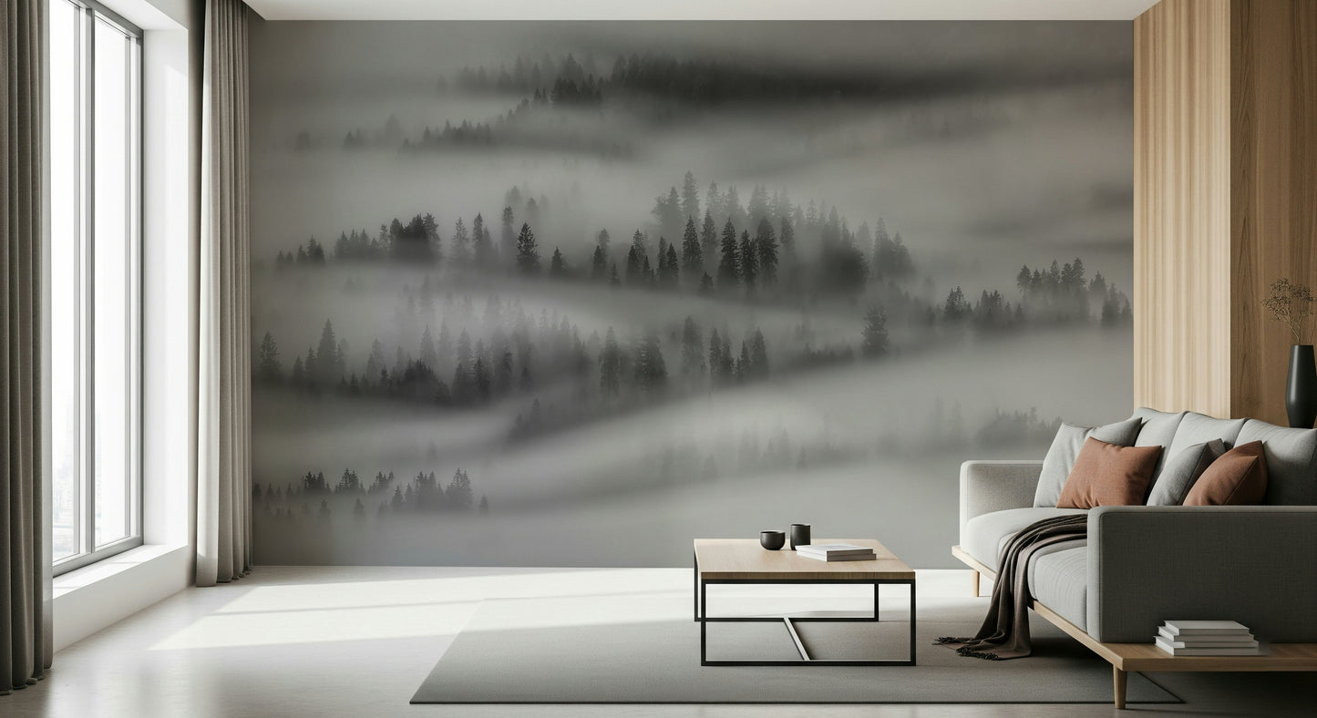 Authentic Woodland atmosphere mural, tranquil arboreal beauty.