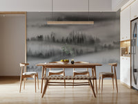 Woodland tranquil wallpaper, serene monochromatic nature scene.