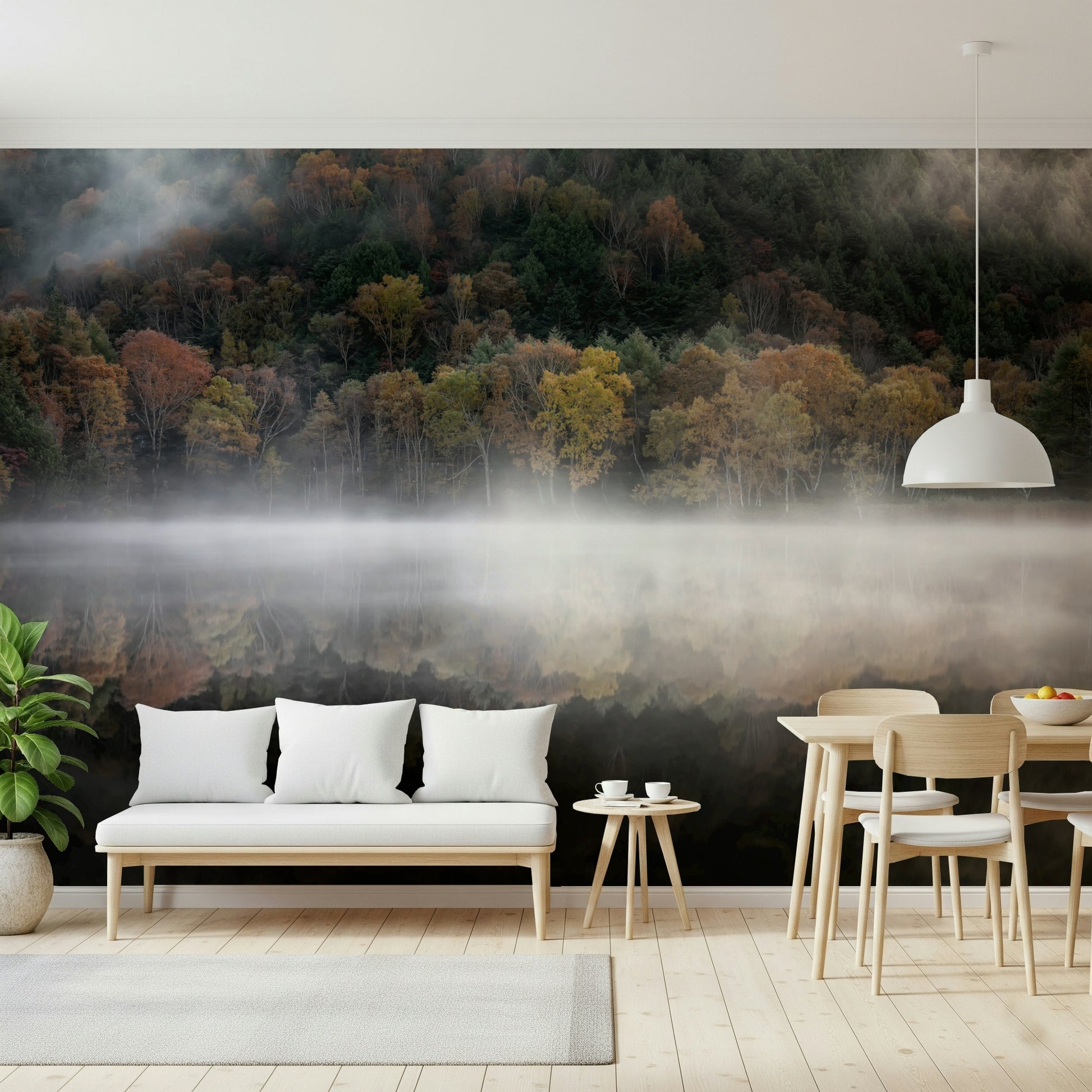 Serene foggy landscape, Edge Woodland woodland décor banner.