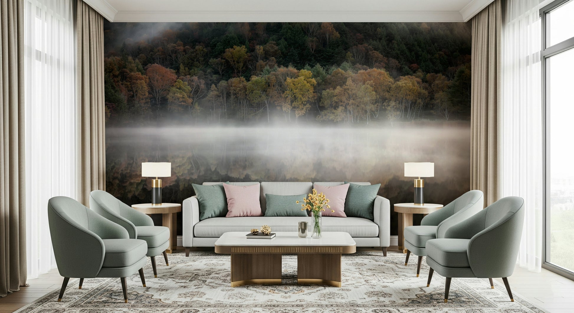 Dramatic reflection wallpaper for walls, Ethereal Waters print.