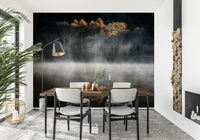 Spectacular glow of autumn leaves Mist and Light Woodland photographic mural.