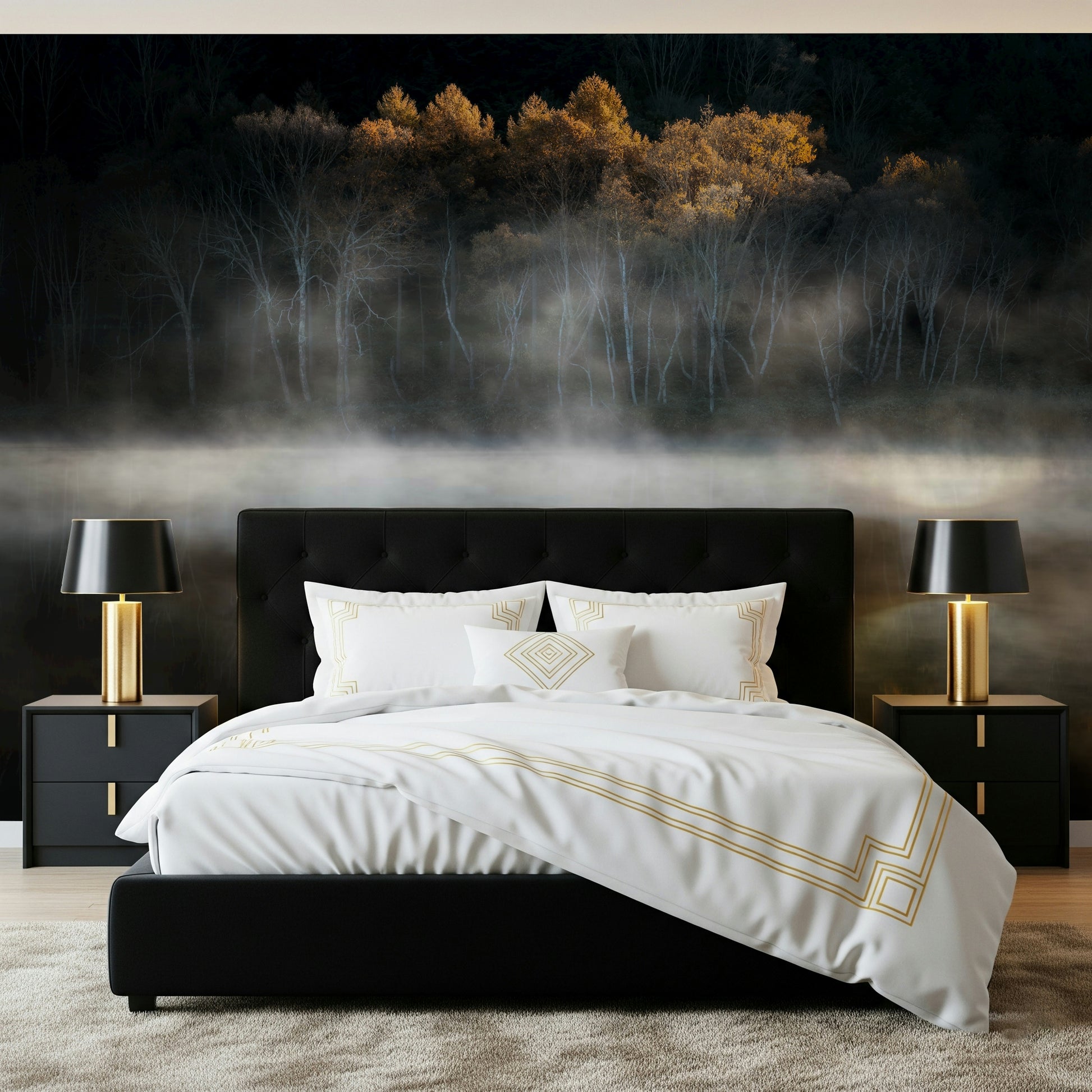 Quiet natural beauty display Mist and Light Woodland home wallpaper design.