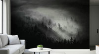Shadowy dense timberland view Foggy Forest Woodland decorative wall poster.