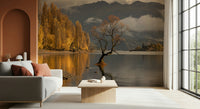 Wanaka-inspired tree at sunrise Autumn Woodland Dawn Mirror wallcovering print.