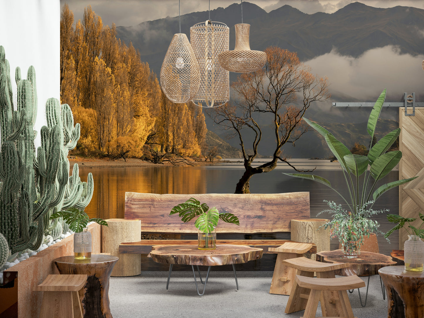 Quiet lakefront dawn scene Autumn Woodland Dawn Mirror wall adornment.