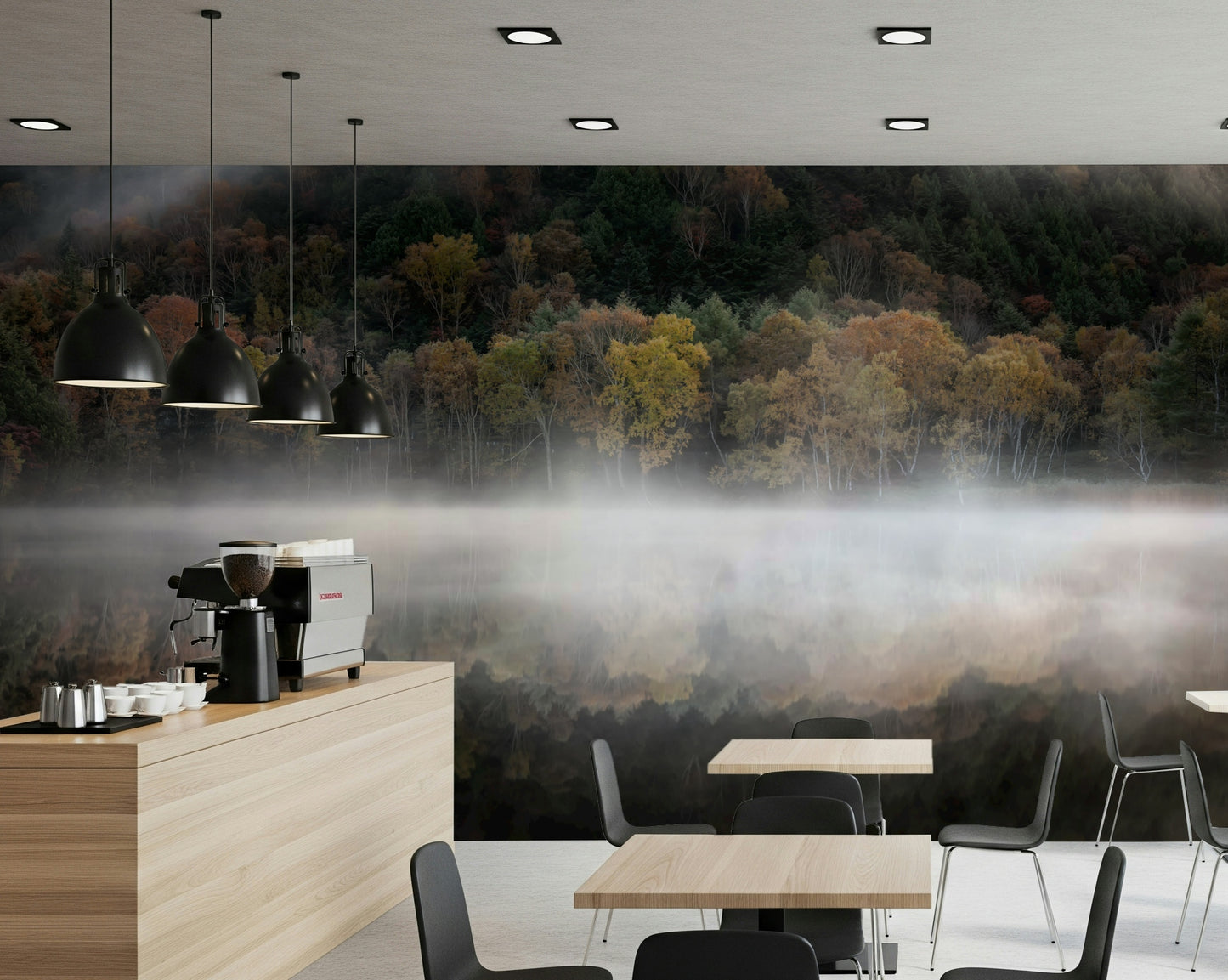 Majestic trees, perfect reflection Enchanted Woodland Mist Reflection artistic wallpaper.