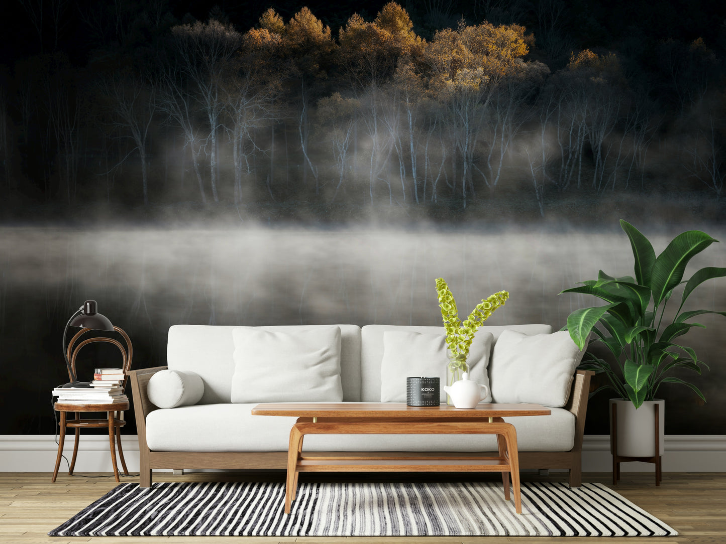 Dramatic contrasting light scene Golden Woodland Solitude wall panel poster.