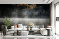 Brilliant autumn foliage shimmer Golden Woodland Solitude accent wall mural.