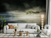 Reflective lake scene Woodland Veil accent wallcovering mural.
