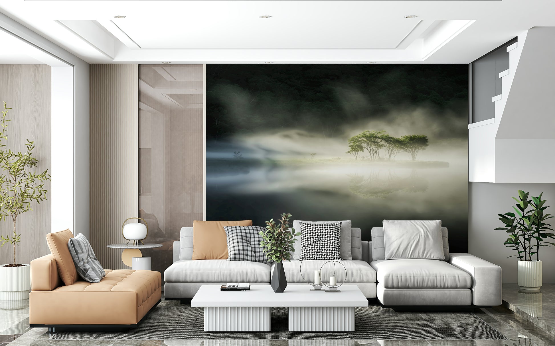 Quiet forest morning fog Woodland Veil print for home decor.