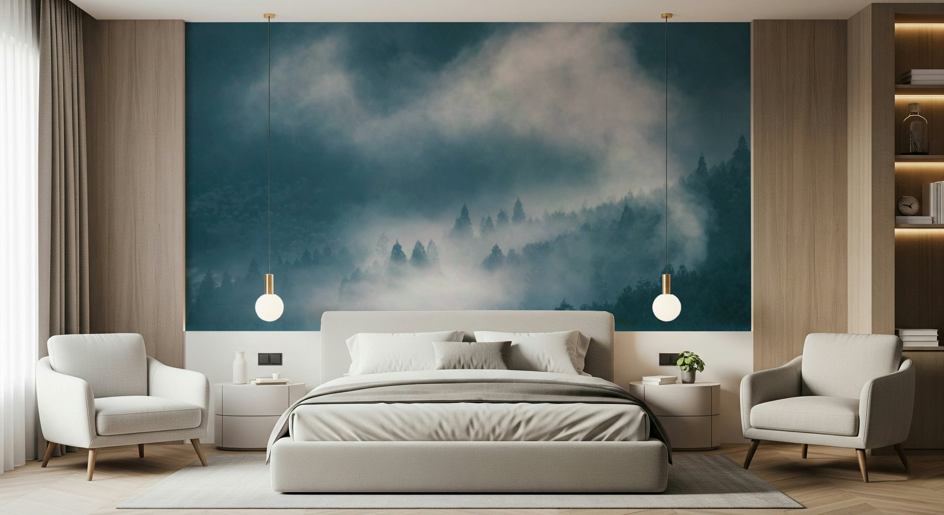 Enchanting scenic forest mist sentinel wall mural.