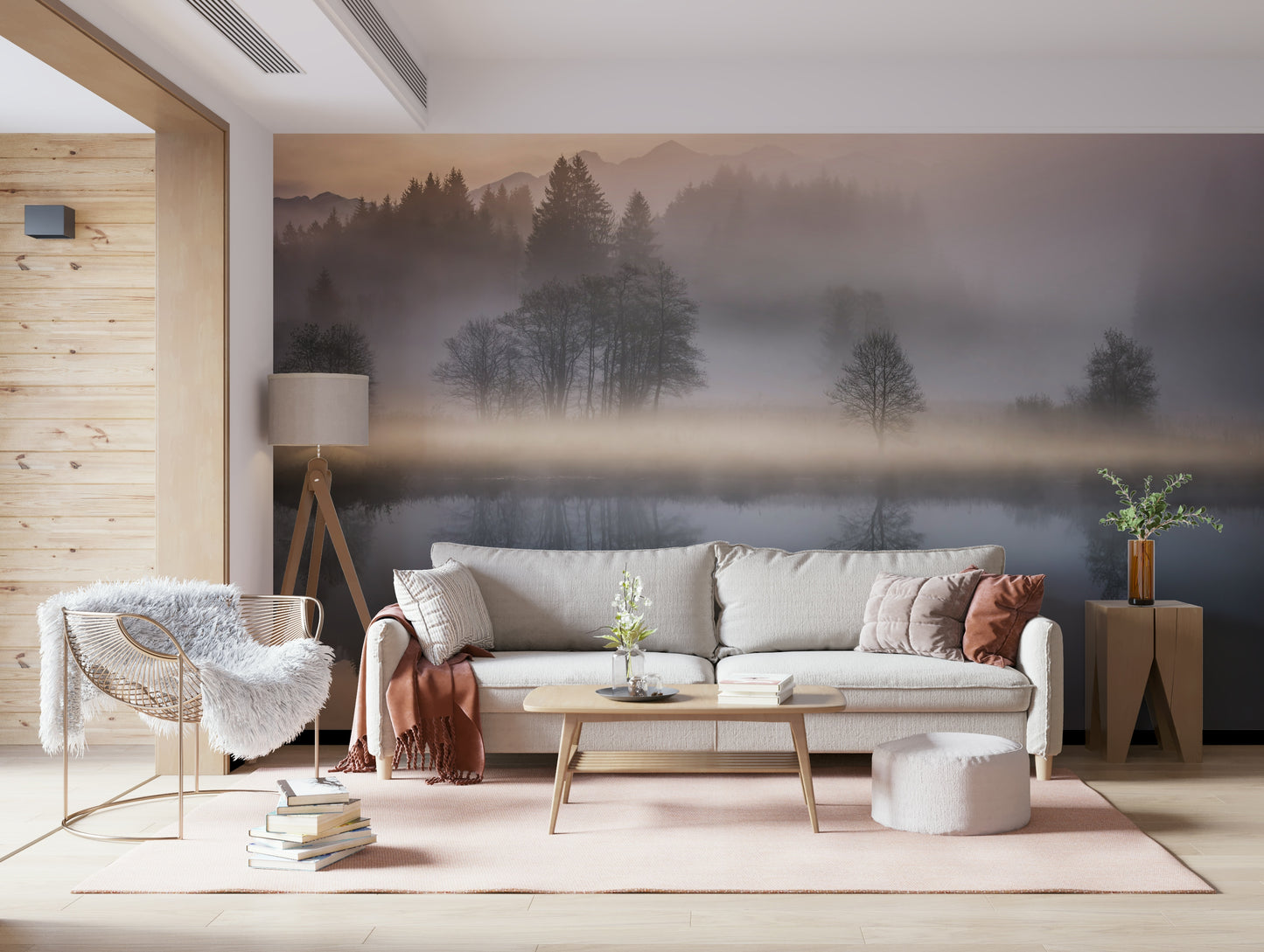 Peaceful, hazy water wallpaper for the amazing Woodland Dawn Reflection.