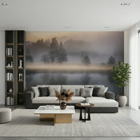 Ethereal, mirrored forest mural, the beautiful Woodland Dawn Reflection scene.