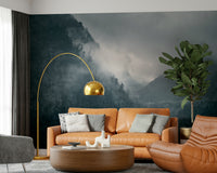 Eerie, sublime landscape mural featuring the Misty Woodland Cascade.