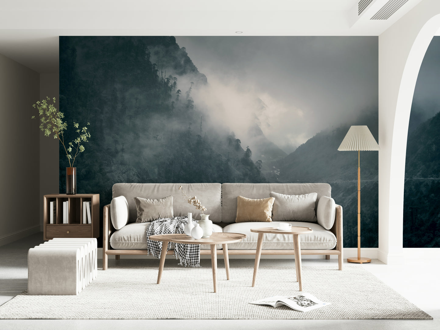 Enigmatic, dense hillside mural, presenting the Misty Woodland Cascade.
