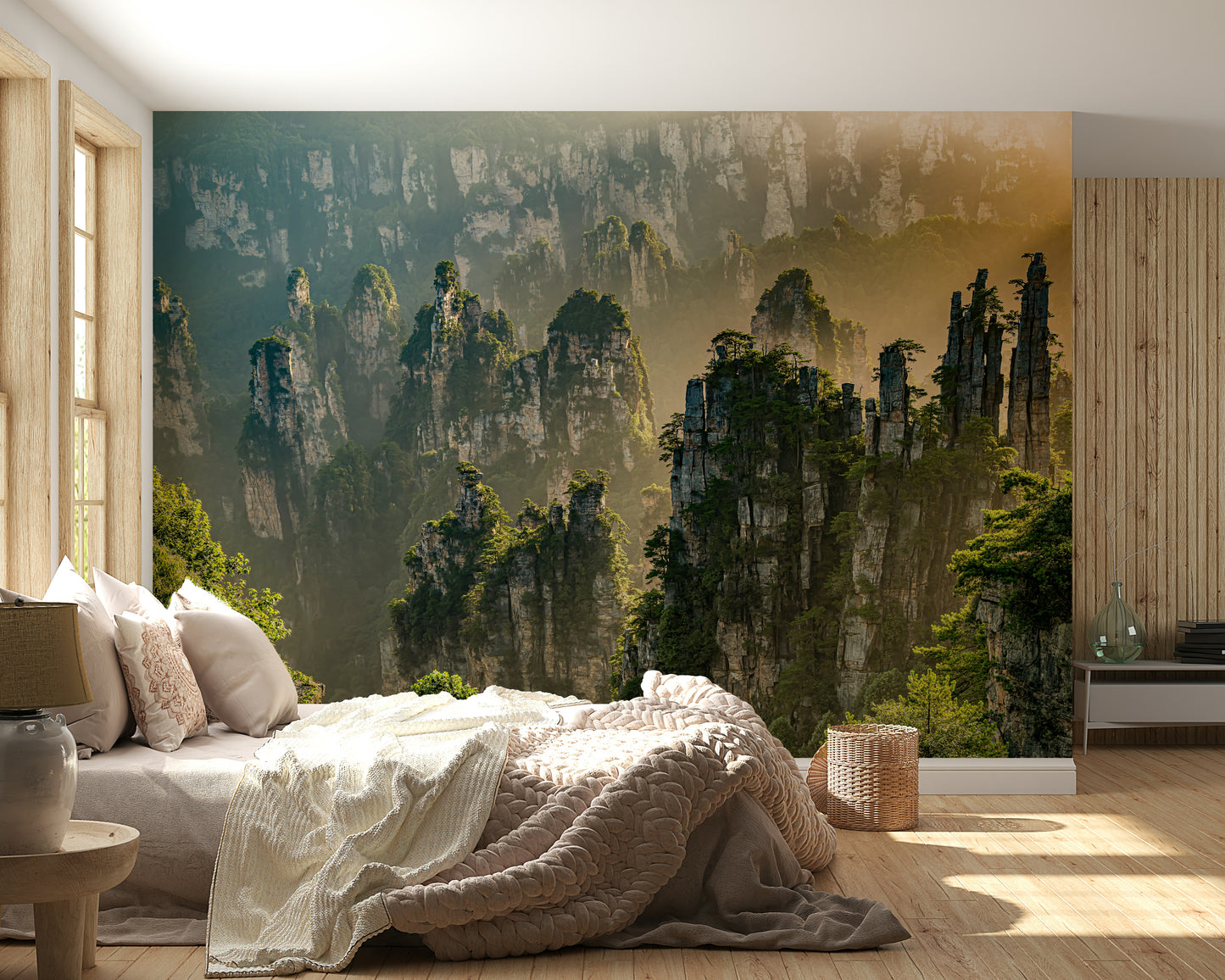 Floating Woodland Peaks wallpaper, an awe-inspiring, ancient forest scene.