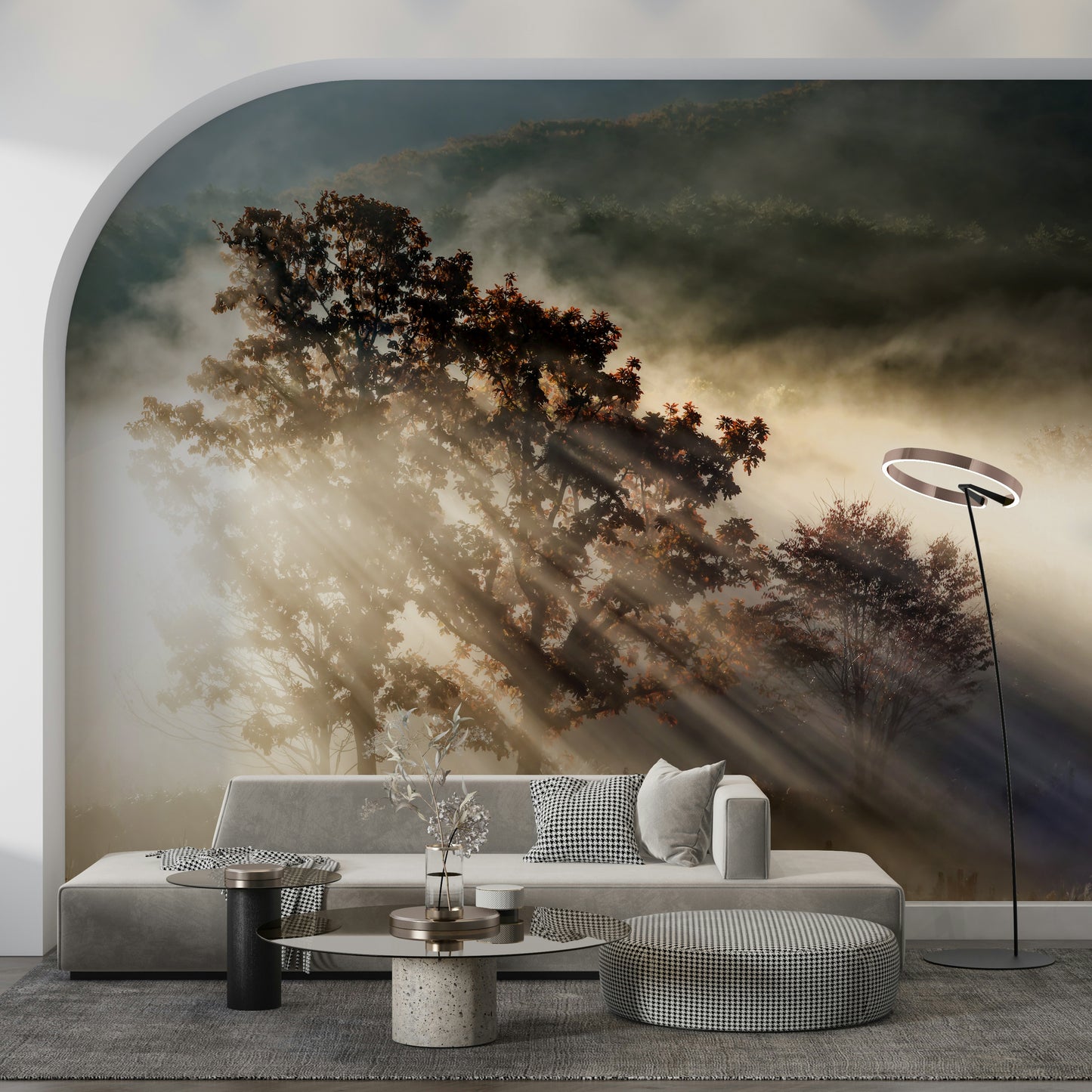 Sunbeam mural, an amazing photograph of glorious, atmospheric fog.