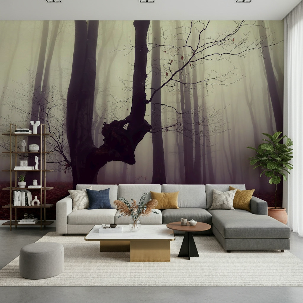 Haunting Gothic Woodland Forest wallpaper, skeleton branches, huge dunes.