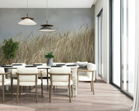 Woodland Grass wall mural, natural tan texture, light serene landscape.
