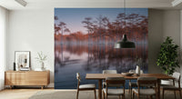 Luxurious Twilight Lagoon wallpaper, autumn trees, beautiful sunset lighting, impressive depth.