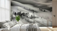 Artistic Velocity wall mural, long exposure photography, misty hillside, powerful visual.