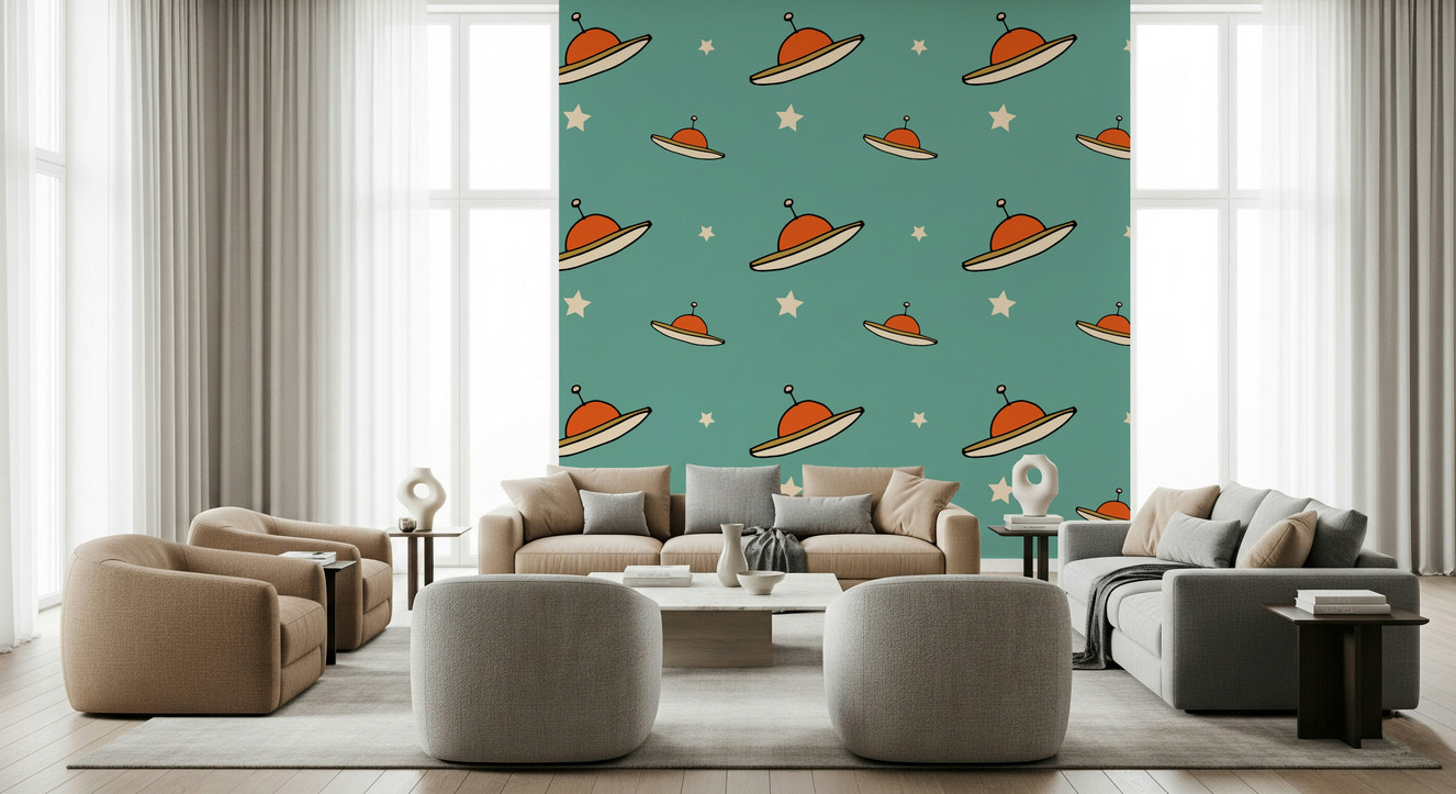 Whimsical wallpaper featuring Minimal Vintage UFO Mustard.