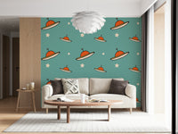 Wallpaper pattern with small Minimal Vintage UFO Mustard discs.