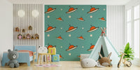 Mustard and teal Minimal Vintage UFO Mustard mural aesthetic.