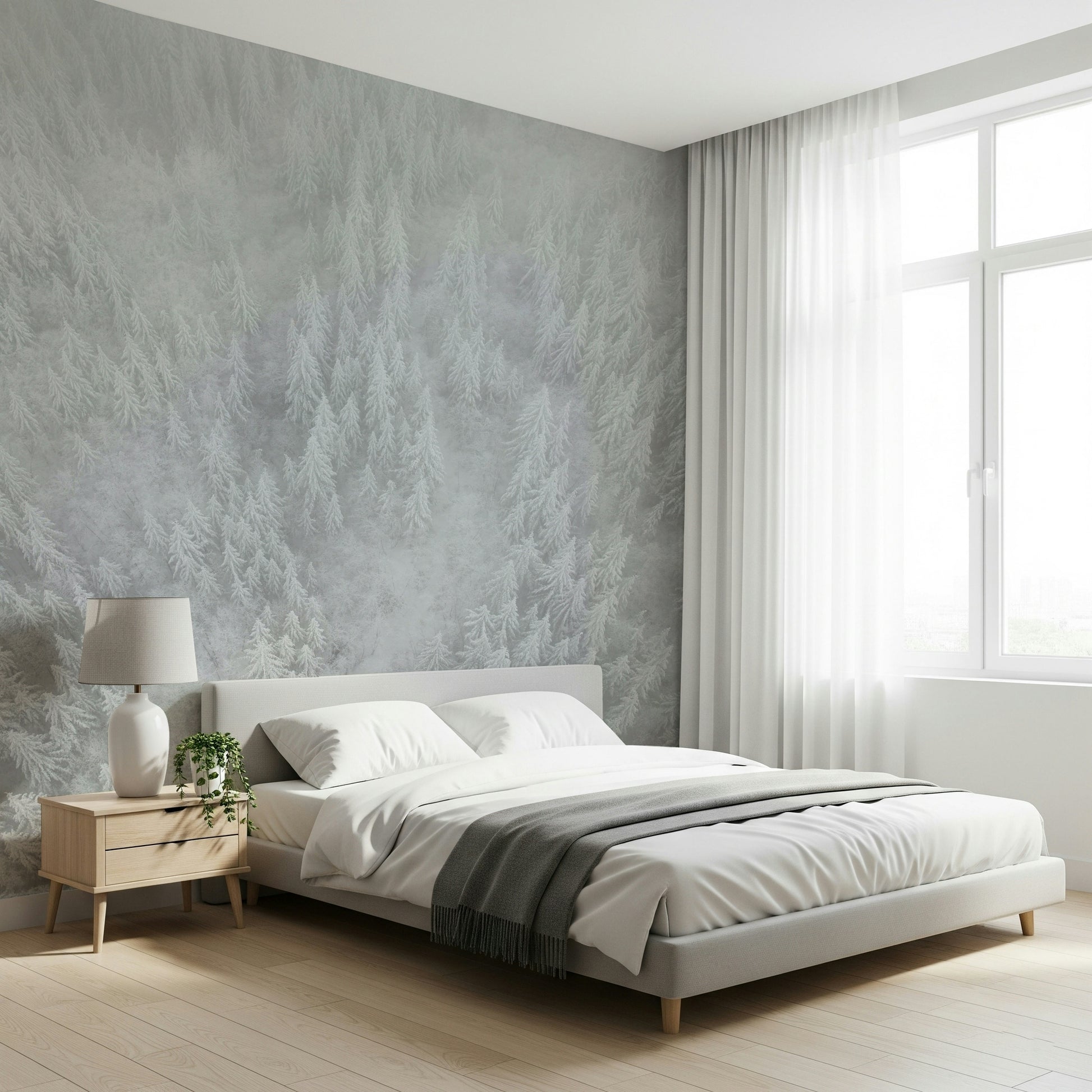 Textured snow pattern mural, defining Frosted Canopy interior artistry.