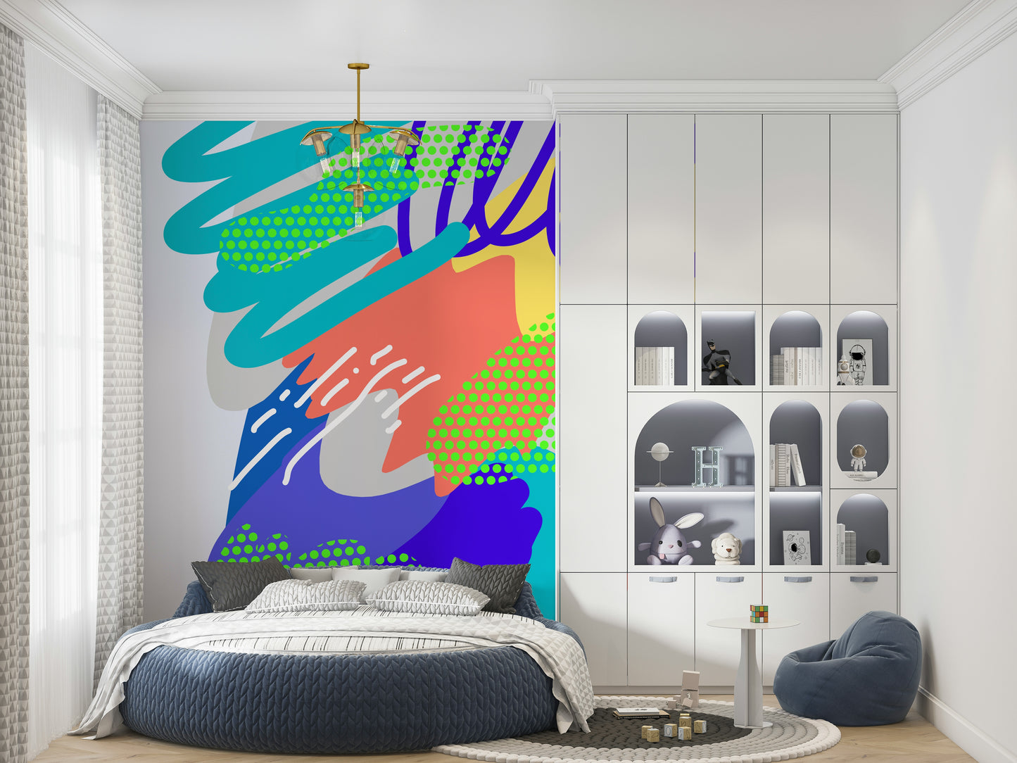 Wonders2 Wall wallpaper, playful loops and dots, expressive room accent.