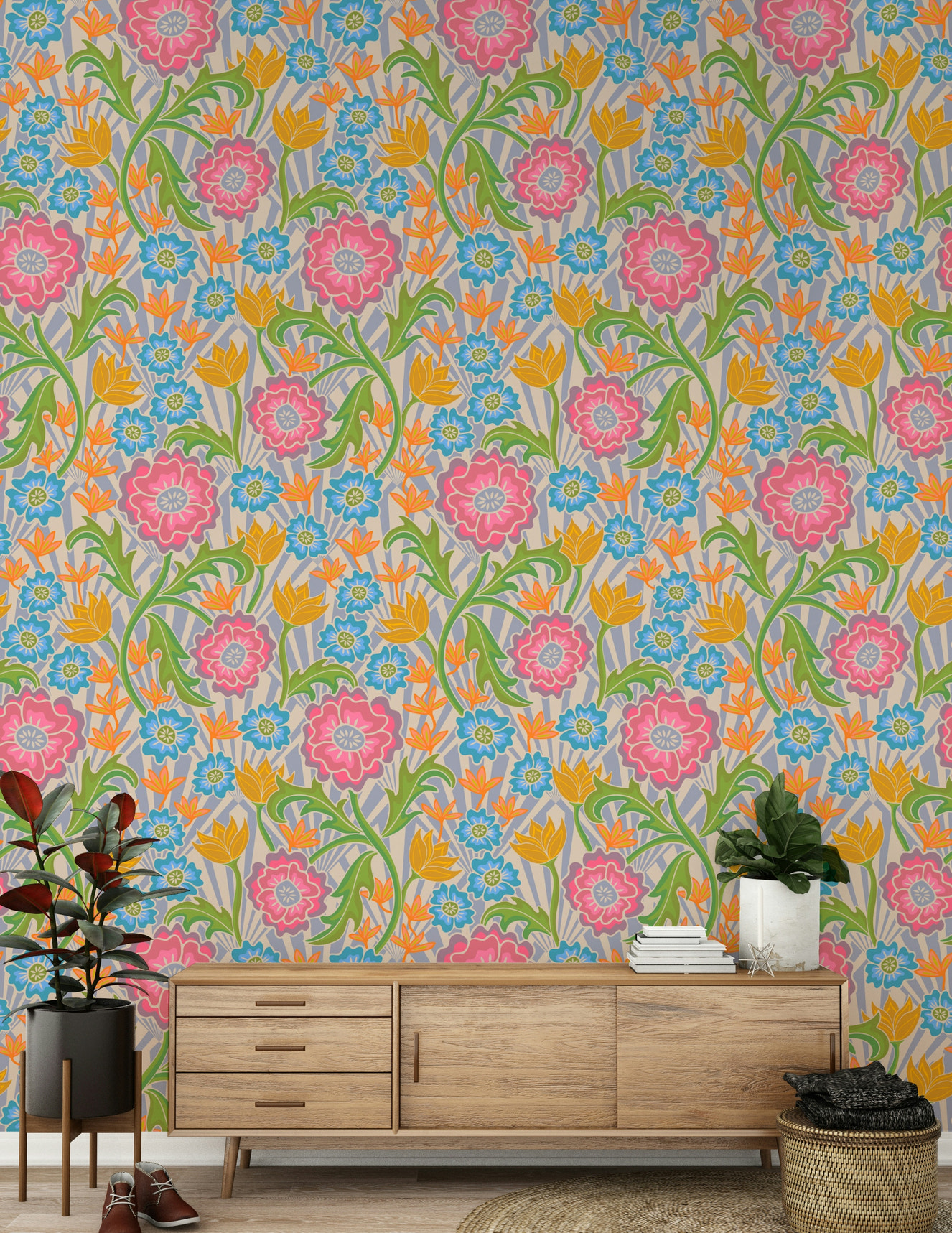 Wallpaper mural Maybelle Floral Deco Art Nouveau geometric floral pattern.