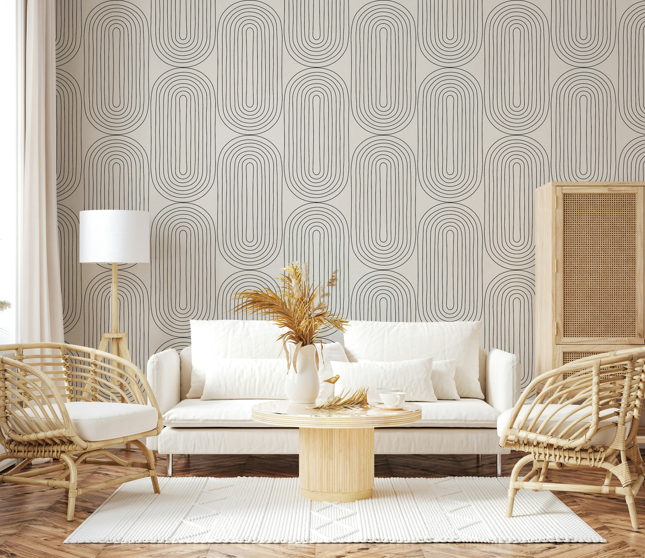 Geometric concentric arches of Retro Arches wallpaper.