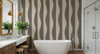 Vintage Groovy Stripes wallpaper mural charcoal beige stripes.