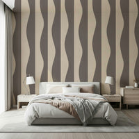 Retro Groovy Stripes art wallpaper for walls wavy parallel bands.
