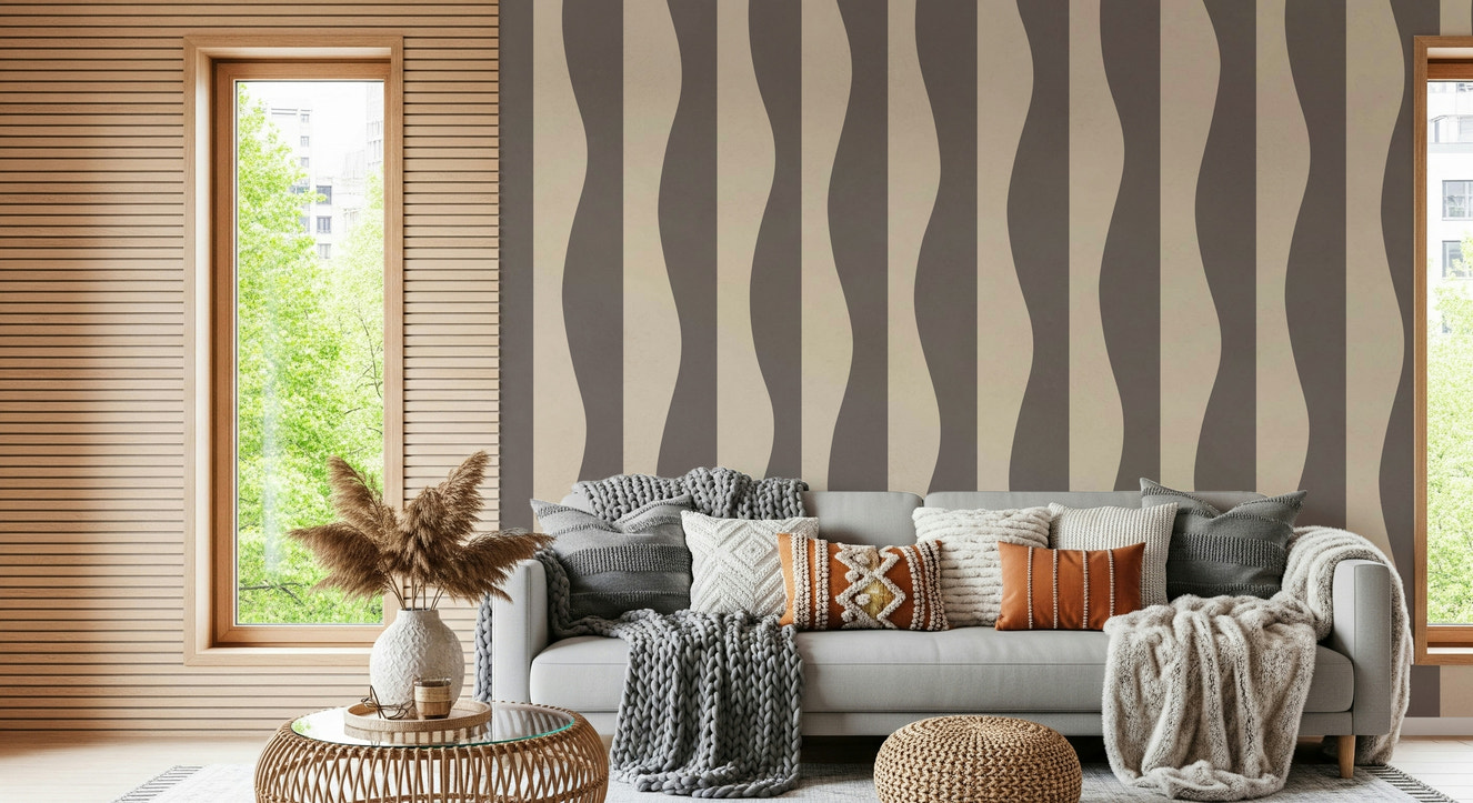Groovy Stripes wallpaper for walls monochrome flowing lines design.