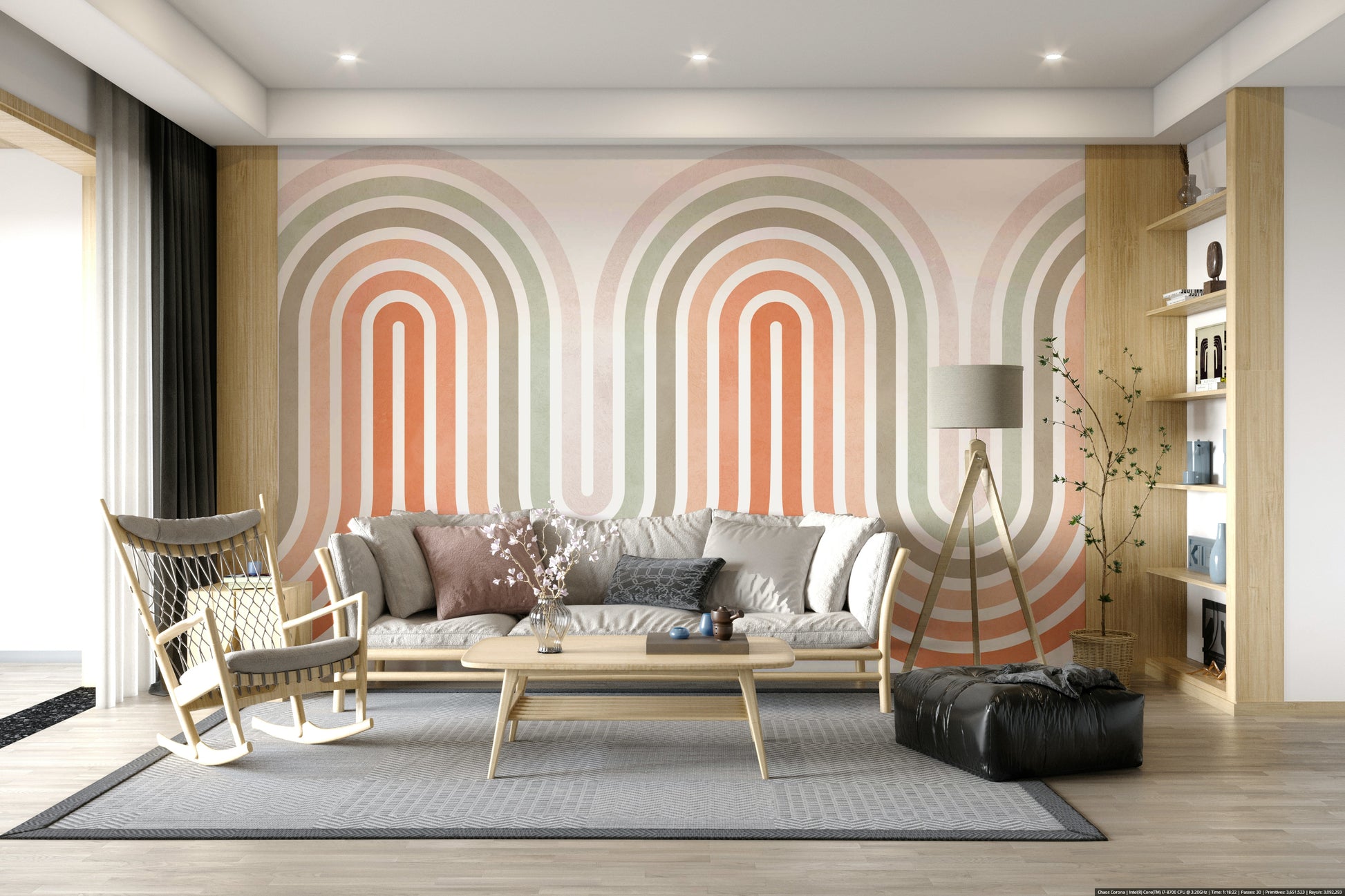 Groovy Retro Archway wallpaper mural arch line design wall.