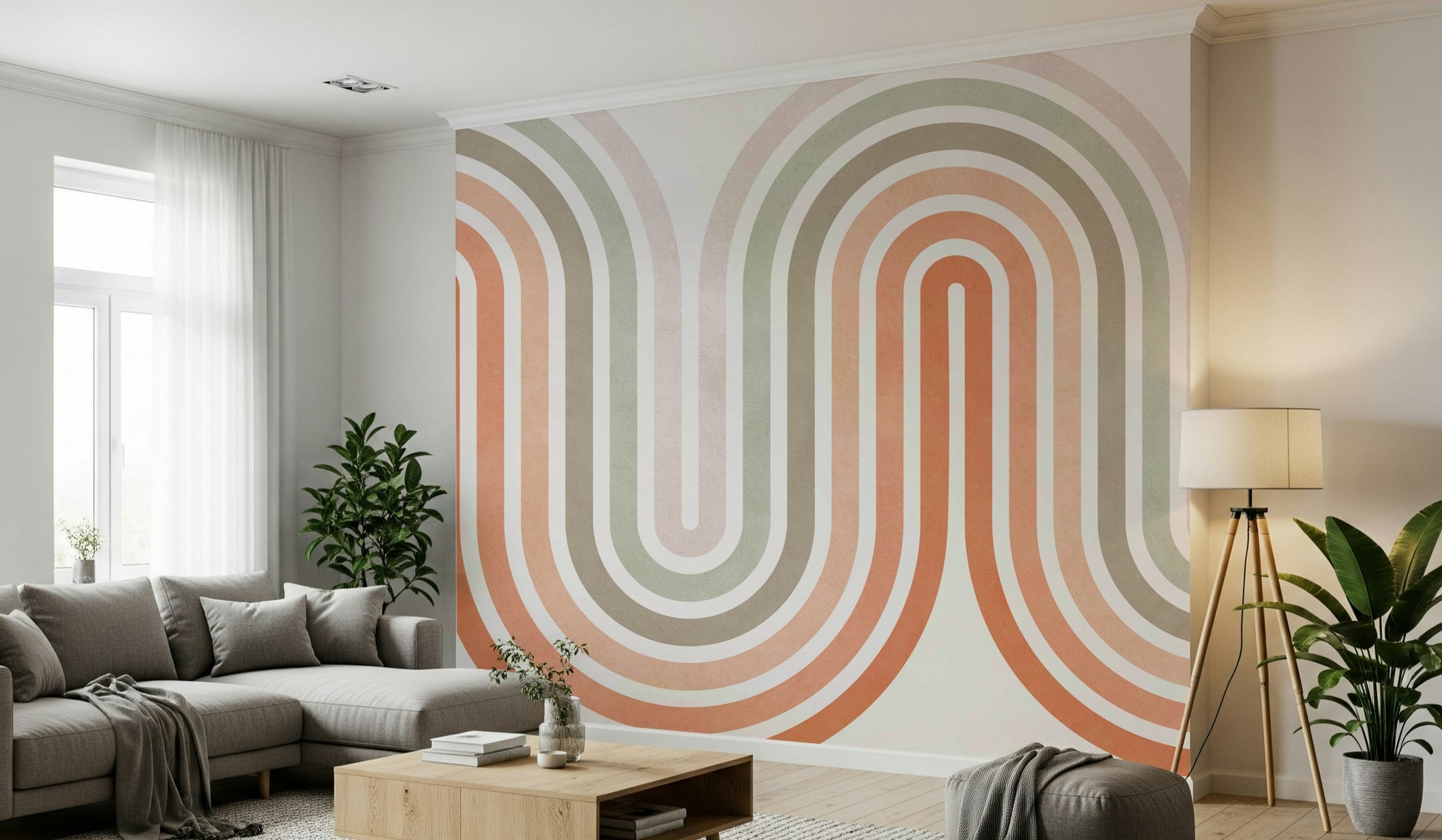 Wavy Retro Archway art wallpaper for walls vintage color palette.
